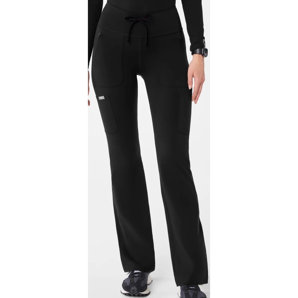 FIGS Ashland Flare Legging Scrub Pants Black High Waisted Drawstring Pockets S